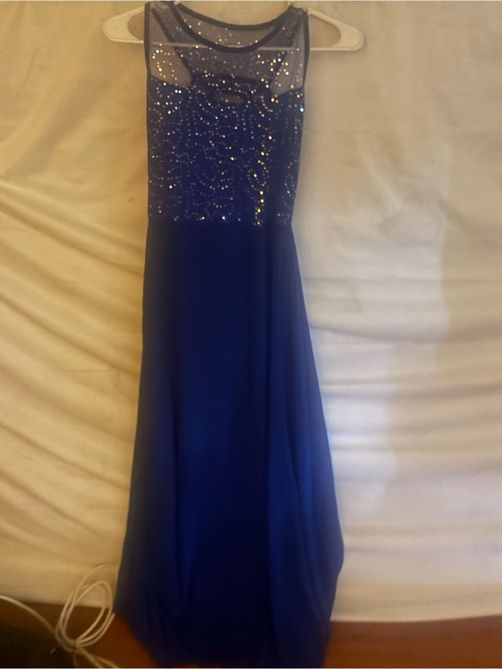 Blue Blush Royal Blue Illusion Beaded A-Line Prom Gown